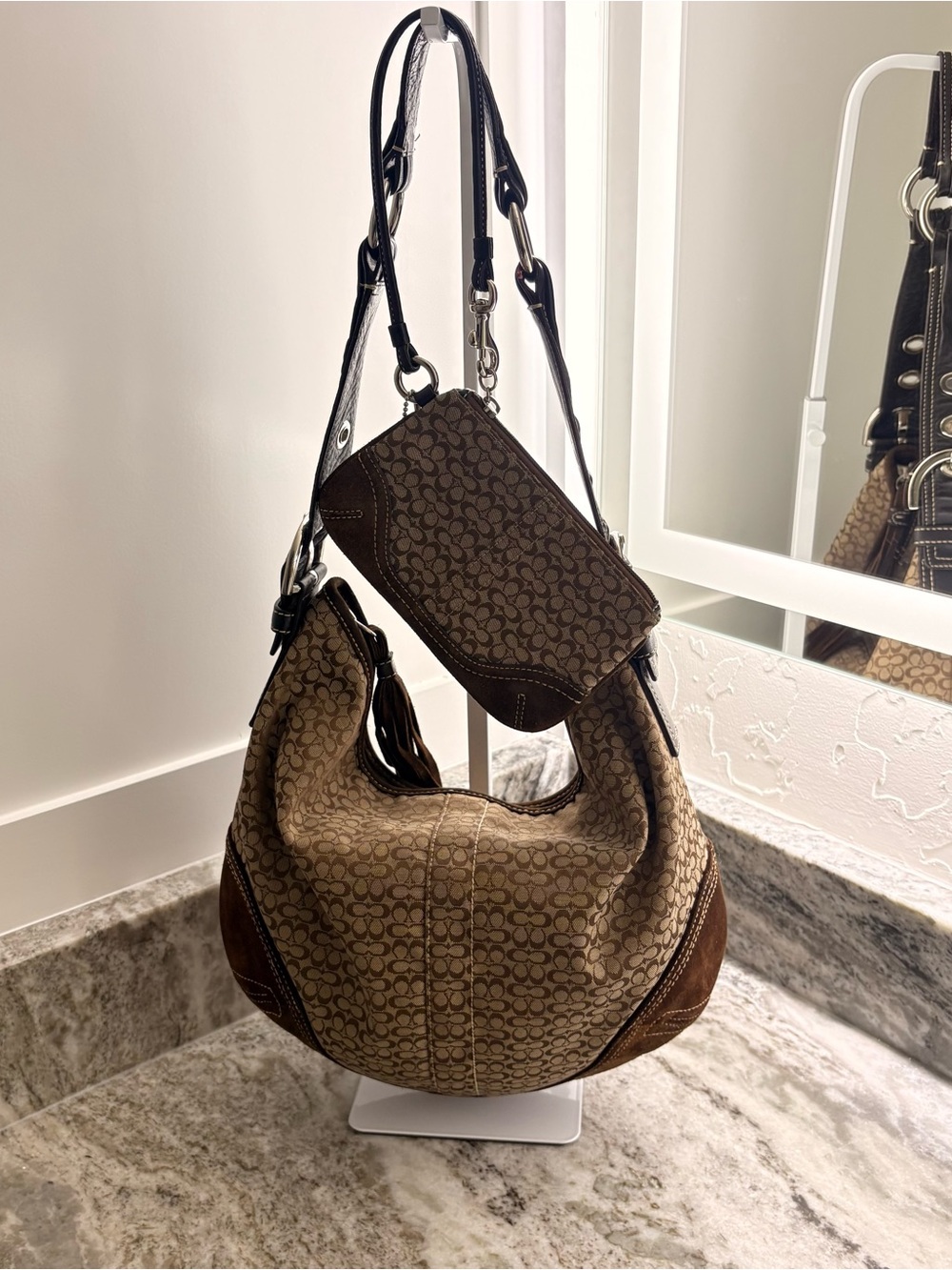 Coach Brown Signature Canvas Hobo with Wristlet